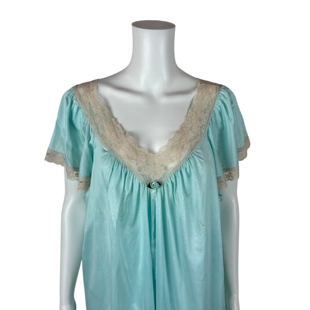 Vintage 80s Nightgown Womens Extra Large Baby Blue Lace Trim Nightie - Picture 3 of 10